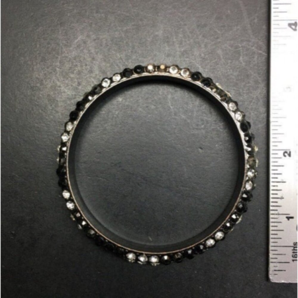 Rhinestone Bangle Bracelet Black Smoky Grey Gray Clear Silver Bling Glam Retro - Picture 3 of 3